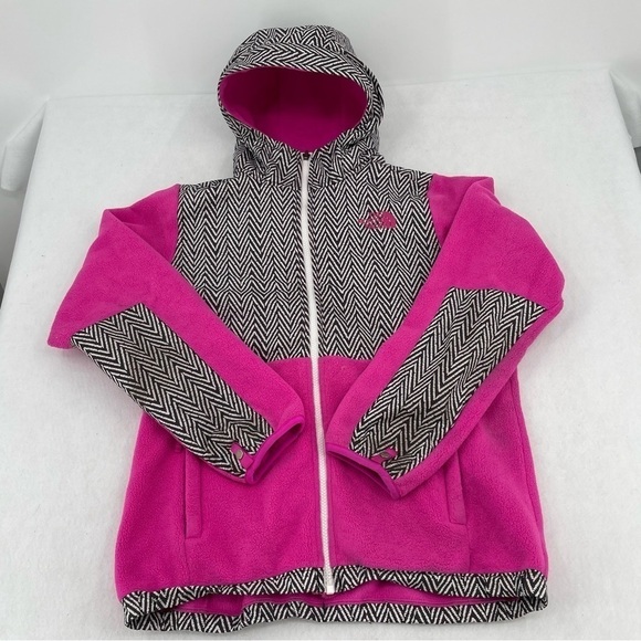 THE NORTH FACE Girls Denali Hooded Fleece Jacket Pink black/white accent XL 18